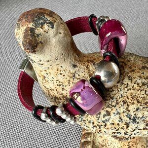 SALE!  Gorgeous Silver and Ruby Color Beaded Bracelet